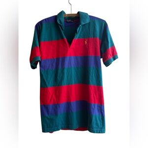 1980s Polo by Ralph Lauren Men's Striped Polo Shirt - Red, Green, and Blue